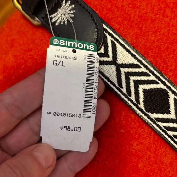 Scotch & Soda unisex black and white Western embroidery leather belt NWT - Picture 6 of 8